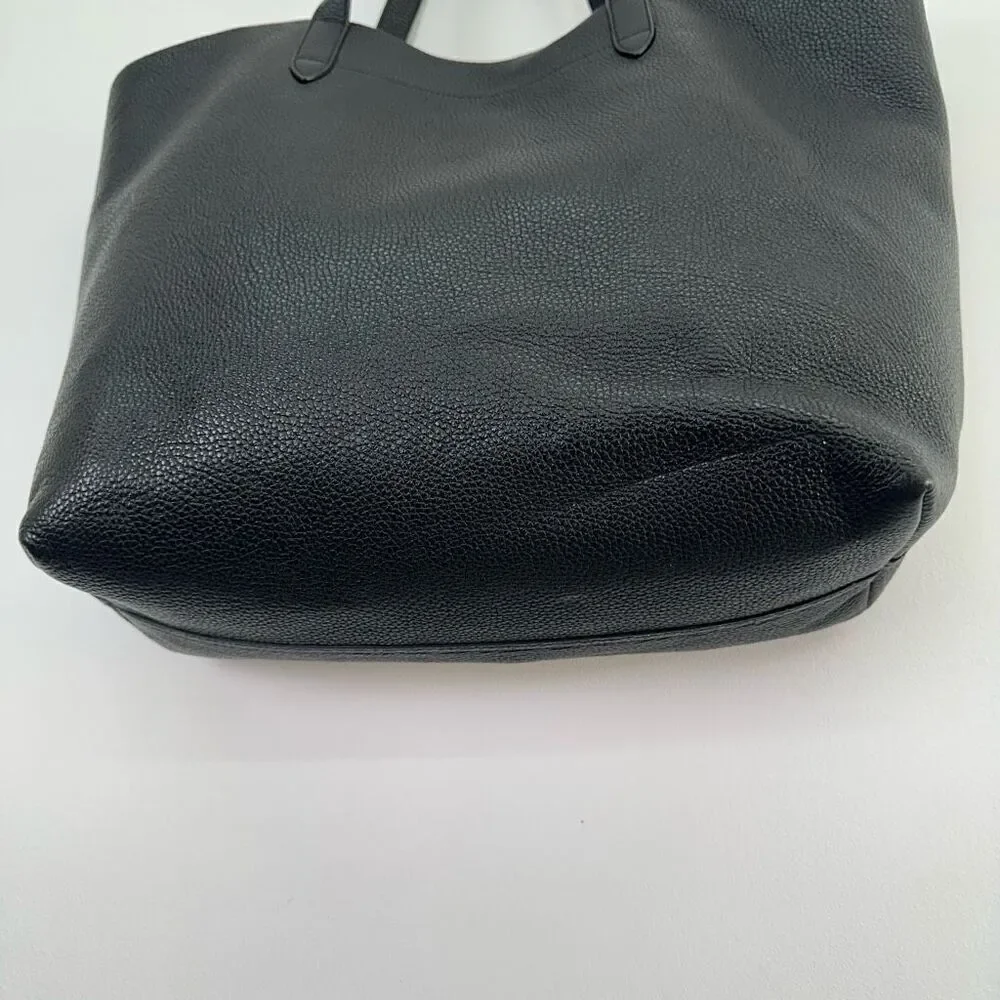 Cuyana Classic Structured Black Italian Pebbled Leather SFM Monogrammed Tote